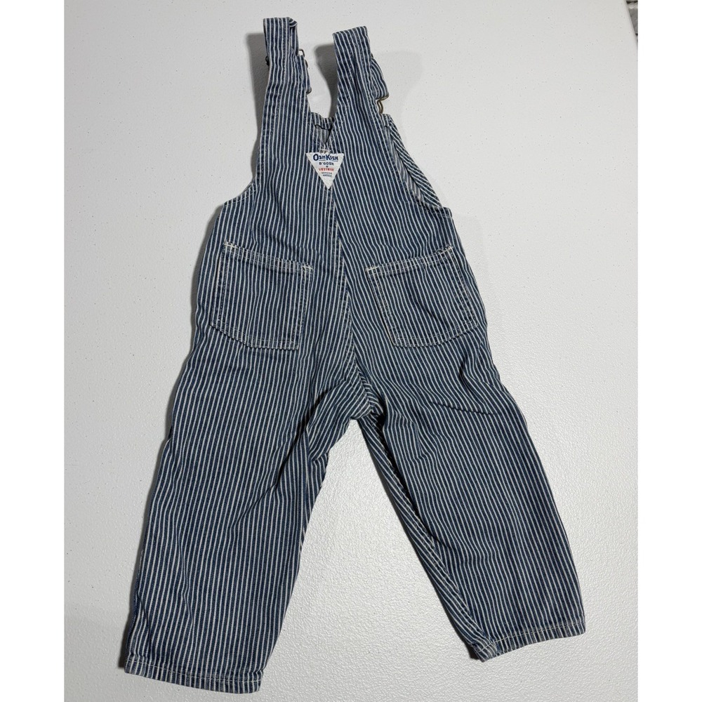 Vintage OshKosh Overalls Railroad Stripe Vestbak USA Made Denim 2T - Picture 2 of 7